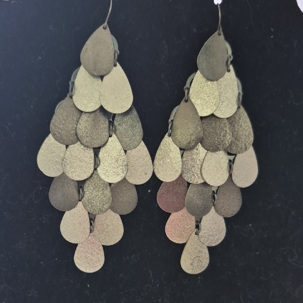 Silver Gray Chandelier Earrings with Textured Discs